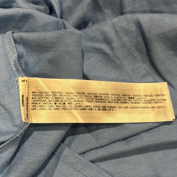 MNG Mango Frill Cotton Shirt Dress Blue Midi Linen Blend Tiered A-Line NWT-8 - Picture 10 of 10